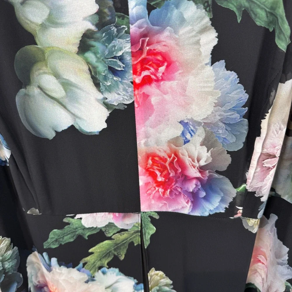 Adrianna Papell Floral Jumpsuit Dress Overlay V-Neck Chiffon Women Plus Size 22W